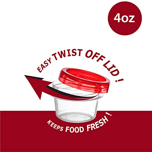 Elegant Disposables (4 Ounce 10 Pack) Twist Cap Containers Clear Bottom With Red Top Screw On Lids Twist Top Food Storage Freezer Reusable Containers #TOP3