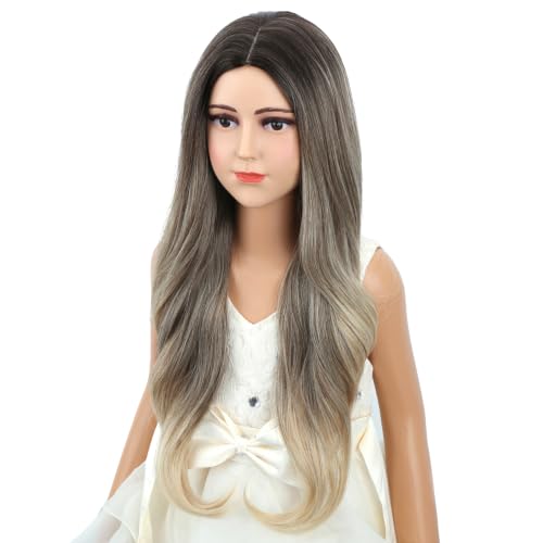 Image of Brown Ombre Blonde Wig Long Brown Ombre Blonde Middle Part Wig Long Wavy Curly Wigs Heat Resistant Synthetic Wigs for Daily Party Use