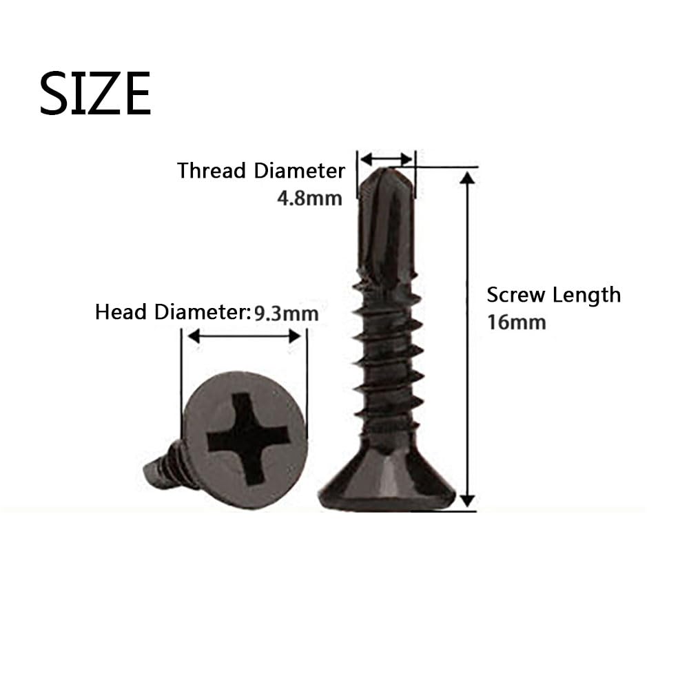 Black Self Drilling Screws M4.8 x 16 mm, Phillips Flat Head, 410 Stainless Steel Screws - Image 4