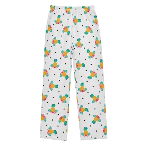 Pineapple Hibiscus Floral Boys Long Pants Soft Trousers Elastic Waist Kids Lounge Bottoms with Pockets S-XL