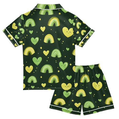 senya Love Green Rainbow Satin Summer Pajama Sets Silk Short Sleeve Button Down Sleepwear2