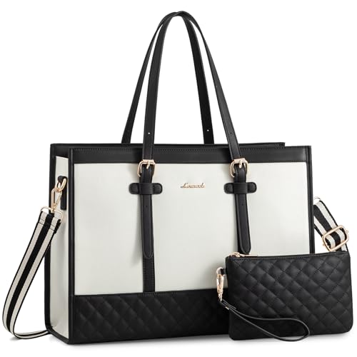 Image of LOVEVOOK Women's Canvas Laptop Tote, 17.3 inch, Large Capacity Work Bag with Clutch Purse, Computer Bag Office Business Briefcase, Casual Handbag for Travel College Teacher School