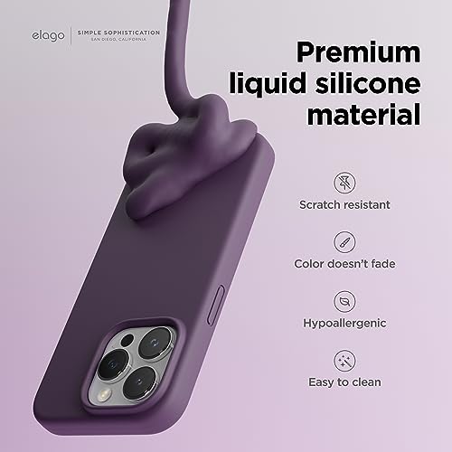 Image of elago Compatible with iPhone 15 Pro Case, Liquid Silicone Case, Full Body Protective Cover, Shockproof, Slim Phone Case, Anti-Scratch Soft Microfiber Lining, 6.1 inch (Deep Purple)