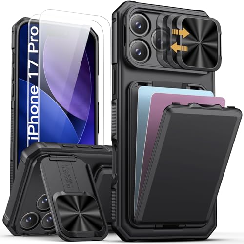 Image of SSLOTSCASE for iPhone 17 Pro Case with 2X Screen Protector & Stand, Black