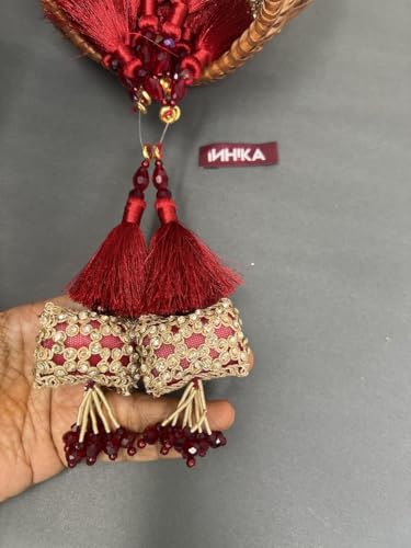 Image of Set of 2 Thread Work with Gold Beads Blouse Latkan (Maroon, 16 cm Long, 15019)