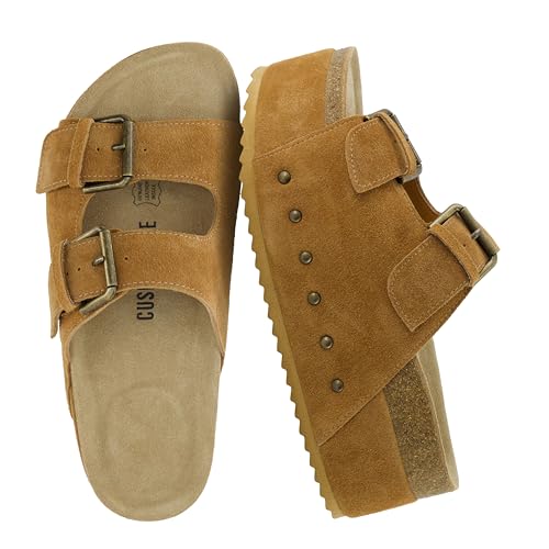 Image of CUSHIONAIRE Guru Platform Sandals Women Footwear - Comfortable Genuine Leather Footbed Studded Chunky Slide Summer Sandals for Women