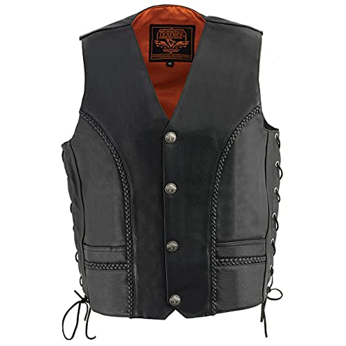 Image of Milwaukee Leather Men's Premium Leather Western Style V-Neck Motorcycle Rider Vest with Front Snap Closure |LKM|ML|SH