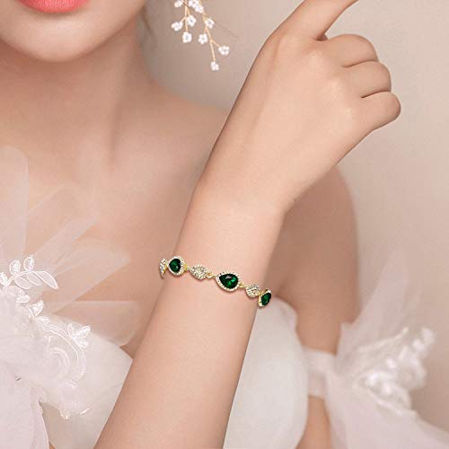 Elequeen Women's Wedding Bridal Jewelry Sets For Brides Bridesmaids, Cubic Zirconia Teardrop Necklace Tennis Bracelet Dangle Earrings Jewellery Set Emerald Color #TOP3
