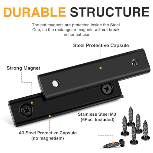 Image of TRYMAG Neodymium Rectangular Magnets 80Lbs, 60 x 13.5 x 5mm Strong Black Bar Magnets with Countersunk Hole and Steel Capsule, Heavy Duty Industrial Rare Earth Magnets with Screw for Mounting, 25 Pack