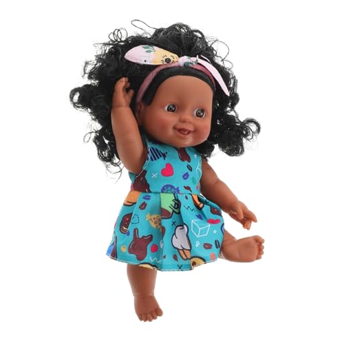 VANZACK Poupée Réaliste Vinyle Souple et Flexible Poupée Afro Noire avec Cheveux Bouclés Compact et Vivant pour Compagnonnage et Jeu Créatif Couleur...