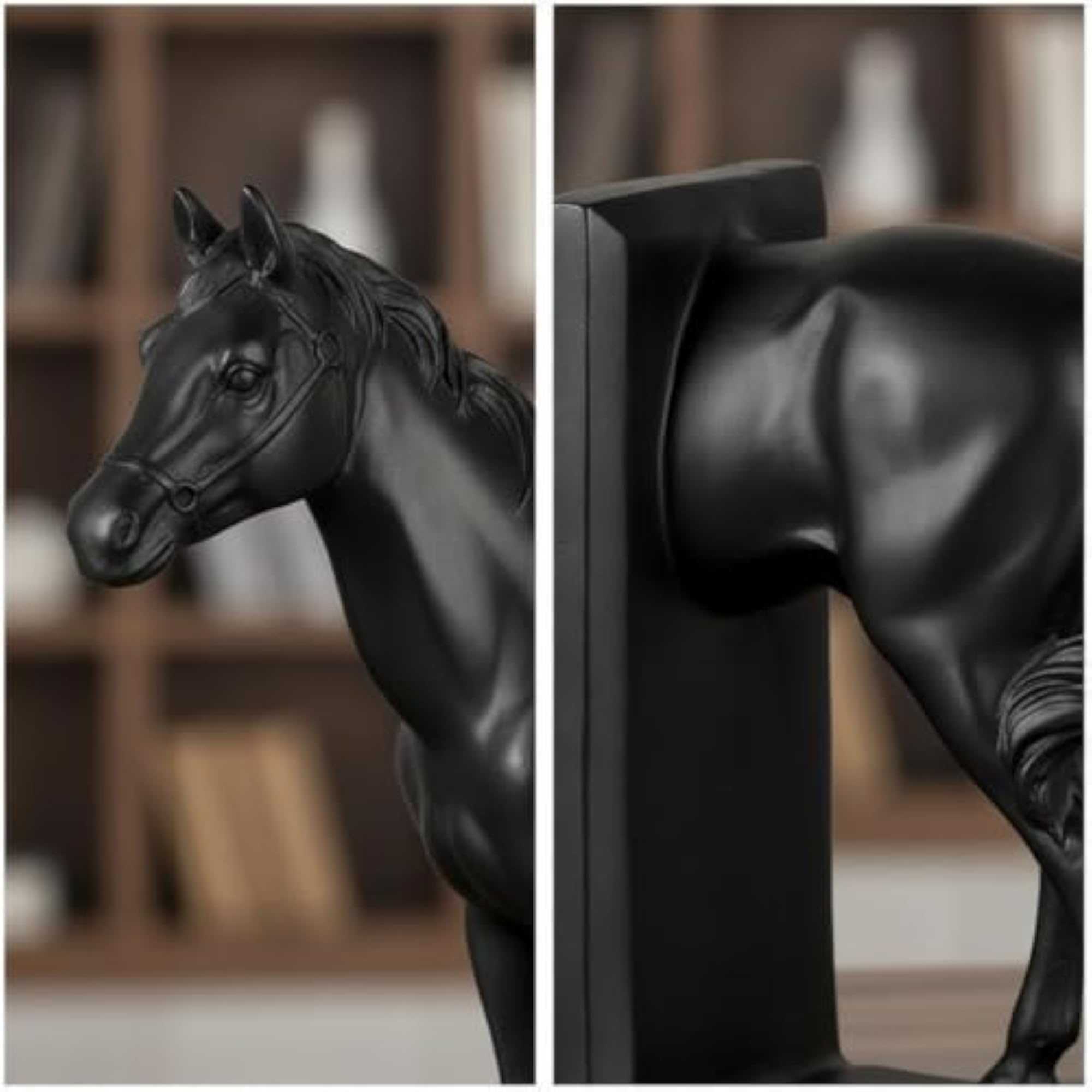 Mirrored Horse Bookends Sculpted Bookends with Rectangular Base