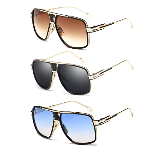 Image of Dollger Sunglasses for Men Oversize Classic Black Shades Goggle Retro Gold Alloy Frame Sun Glasses