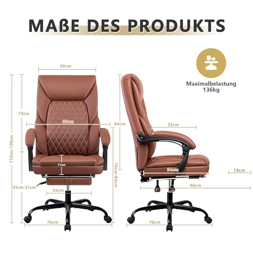 BestEra Bürostuhl Office Chair, Großer und hoher Chefsessel mit Fußstütze, Ergonomischer...