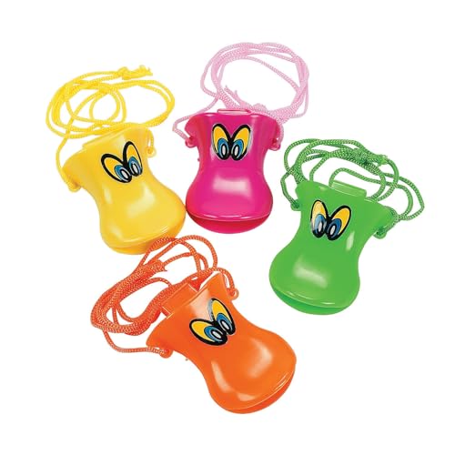 Fun Express Bright Colorful Duck Beak Plastic Whistles - 24 Fun Party Toys for Kids, Great for Events, Games, and Outdoor Activities - Vibrant Colors - 24 Pieces