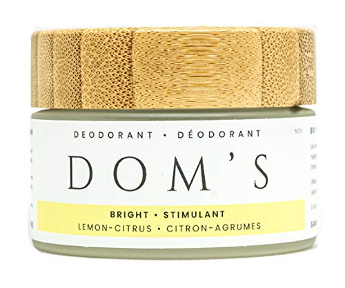 Dom's Natural Deodorant- Aluminum-Free Deodorant that works! Organic Ingredients, vegan, and plastic free for women and men. Bright Lemon-Citrus