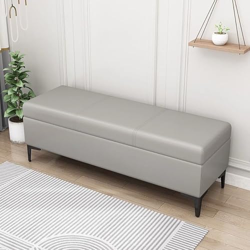 SOFACHEN Banco Almacenamiento Banquetas Dormitorio, Banco De Almacenamiento Tapizado De Cuero, para Dormitorio Y Entrada, Baul Almacenaje(Light Gray,23.6in/60cm)