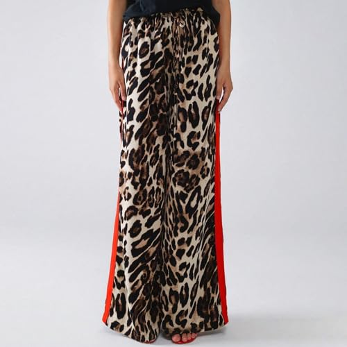Women's Pants Leopard Print Casual Pants Wide Leg Drawstring Lounge Work Pants Dressy Y2k Palazzo Pants Trousers 20253