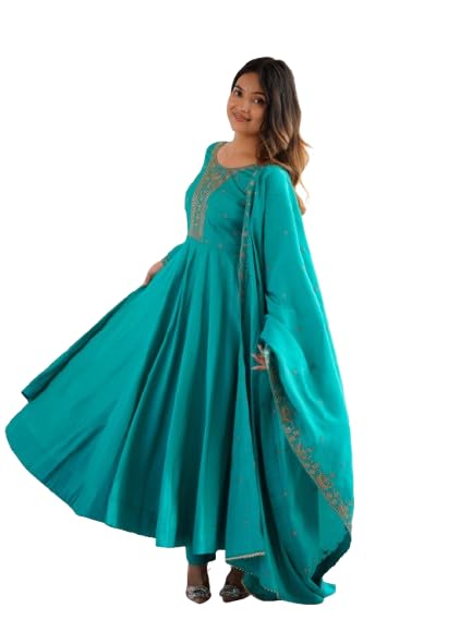 Heavy Pure Roman Shimmer Chanderi Silk Fabric Anarkali,with DUPPTA Set,Pent Ready to WEAR-image-10