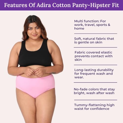 Image of Adira | 3XL to 10XL Cotton Panties for Women Plus Size | High Waist Panty with Full Coverage | Inside Elastic - No Elastic Exposure to Skin | Plus Size | Pack of 3