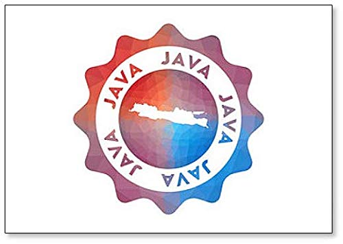 Java. Multicolored Polygonal Java Rounded Sign with Map Fridge Magnet