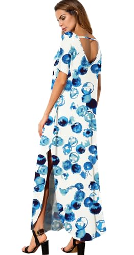 Image of GRECERELLE Women's Summer Maxi Dress Casual Loose V Neck Short Sleeve Side Split Long Dresses with Functional Pockets