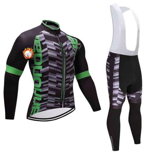CXBNMA Ropa Ciclismo Hombre Manga Larga Invierno,Forro Térmico de Lana Ciclismo Maillot y Culotte Pantalones Cortos Deportes al Aire Libre Ciclo Bicicleta