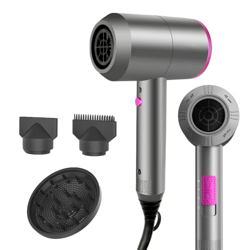 CASAMAA Asciugacapelli agli ioni di litio, 2000 W, motore AC, ad asciugatura rapida, asciugacapelli professionale con 2 velocità e 3 impostazioni di calore, pulsante aria fredda (Grigio)