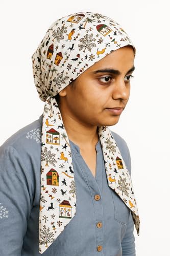 Image of Pure Cotton Double Layer Head Scarves Hair Wrap Cap, Adjustable Free Size Head Cover for Women, Girls, Under Helmet Cover