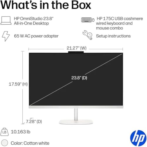 Image of HP OmniStudio All‑in‑One Desktop, 24‑Inch Full HD Display, Intel N150 Quad‑Core CPU, 16GB DDR5 RAM, 128GB UFS Storage, WiFi 6, Bluetooth 5.4, Wired Keyboard & Mouse, Windows 11, Cashmere White