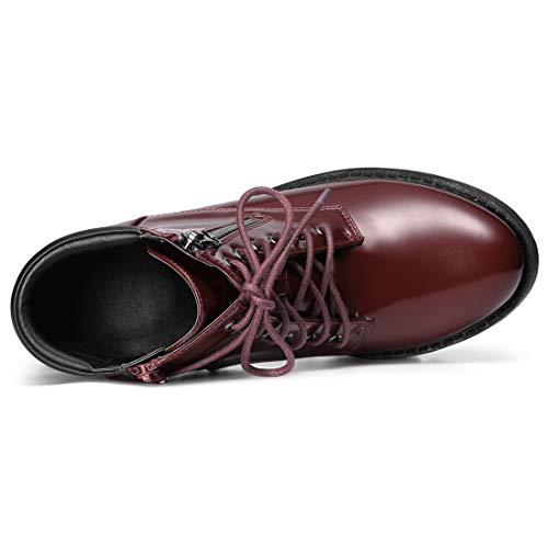 Allegra K Allegra K Women's Round Toe Chunky Heel Lace Up Zipper Burgundy Combat Boots 7 M US