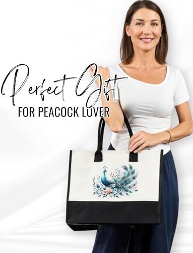 Image of InnoBeta Peacock Gifts for Women, Peacock Tote Bag with Top Zipper Closure and Shoulder Strap for Christmas, Birthday, and Every Special Occasion