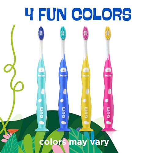 Image of GUM Monsterz Jr Kids Toothbrush, Soft Bristles with Suction Cup Base, Ages 5+, 2 Count (Pack of 6)