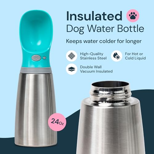 image for MalsiPree Stainless Steel Dog Water Bottle, Leak Proof Portable Puppy 