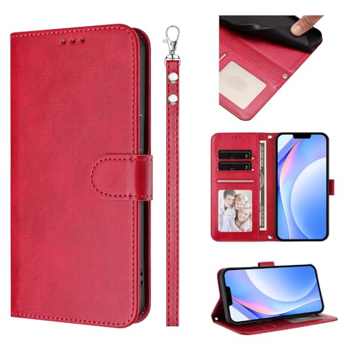 Ymyhyuxi Funda tipo cartera con tapa para iPhone 6 Plus, funda de piel de becerro de alta calidad con bloqueo RFID, ranuras para tarjetas, función atril, carcasa interior de TPU suave rosa.