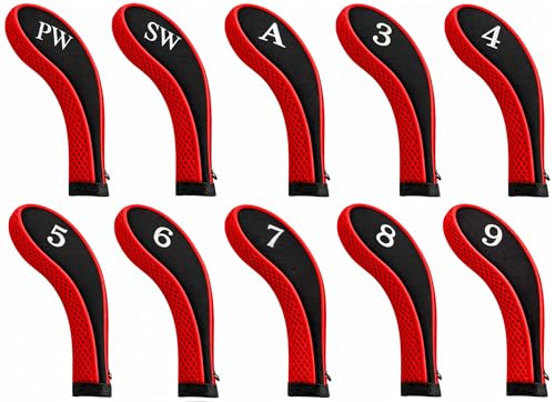 AKORD 10pc Golf Iron Headcovers Set - Blue & White Neoprene Protective Club Covers - Universal Fit for Standard Irons with Embroidered Numbers - Durable Padded Golf Club Organiser