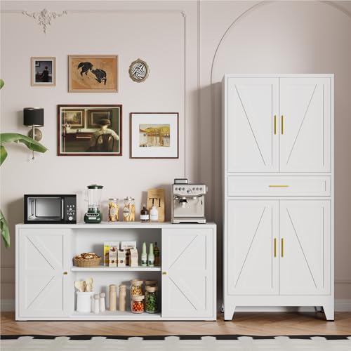Image of LCAOPC 71 inch Tall Pantry Storage Cabinet with Drawer and Adjustable Shelves, Freestanding Tall Kitchen Cupboard Storage Cabinet for Kitchen,Dining Room, Living Room, White