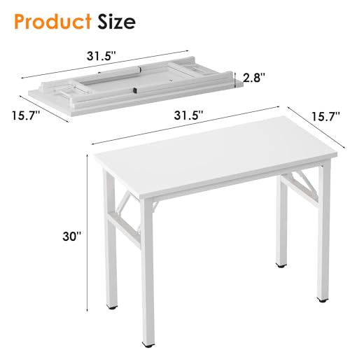 Image of Need 31.5 Inch Folding Computer Desk for Small Spaces, White Study Foldable Writing Table for Home Office, Bedroom, Dorm Room & Student, No Assembly