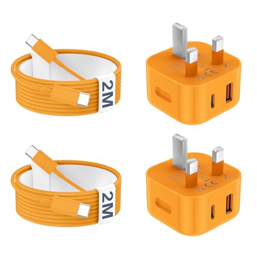 USB C Charger for iPhone 17 16 15 Charger 20W Fast Charger USB C Plug and Cable, 2 Pack Type C UK Wall Phone Power Adapter USBC Lead for iPhone 17/16/15/Pro/Max/Air/Plus/iPad/Samsung S25 Ultra/S24/S23