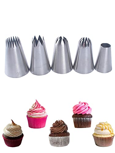Juego de boquillas de tubería extragrandes, kit de boquillas de tubería de pasteles, puntas de tubería de glaseado de acero inoxidable, boquillas grandes para decoración de pasteles, 5 piezas