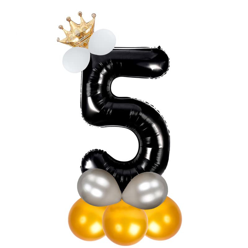 Image of Black 32 Inches Numbers 5 Shape Large Big Foil Helium Balloons For Party Decorations In Happy Birthday Anniversary Office Items Materials Set Pack,1 Piece