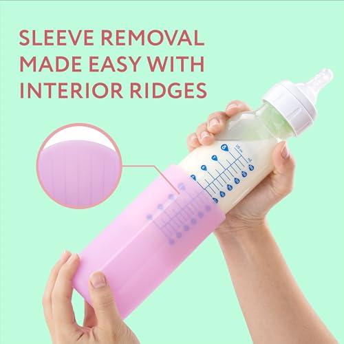 Impresa Silicone Feeding Bottle Covers for Baby - Compatible with Dr Brown Narrow Neck Glass Bottles - 3-Pack Multicolor 8 Oz - Glass Sleeves with Measurement Window & Textured Grip