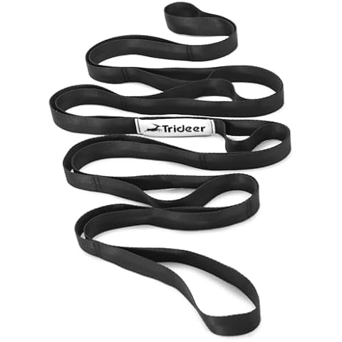 Trideer Stretching Strap Yoga Strap Physical Therapy for Home Workout, Exercise, Pilates and Gymnastics, 10 Loops Non-Elastic Stretch Bands with Aesthetic Packaging for Women & Men (Black) Cover