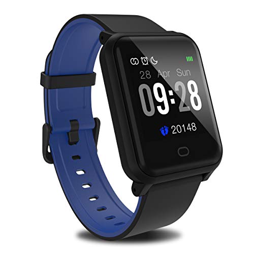 Fitness Tracker with Heart Rate Monitor, Fitpolo Smart Watch Waterproof Step Calorie Counter Pedometer Watches Activity Tracker for Women Men Kids (Black Blue)