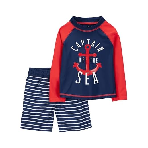 Simple Joys by Carter's Conjunto de bañador y Camiseta Bebé Niño, Azul Marino Rojo Ancla/Blanco Rayas, 6-9 Meses