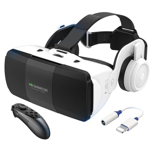 PUCIO Virtual Reality Headset with Controller and Headphones, 3D VR Glasses for Video Movies & Games, Compatible iOS and Android Smartphones 4.7-7.8in,VR Headset Set for Kids