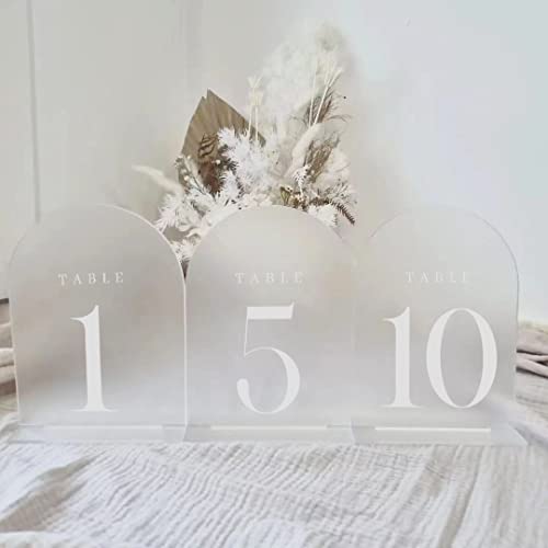 JINMURY Frosted Arch Table Numbers for Wedding Reception, 10 Pack 5x7" Frosted Arch Acrylic Signs with Holder Acrylic Table Numbers 1-10, Perfect for Centerpiece Wedding Reception - Thumbnail 6