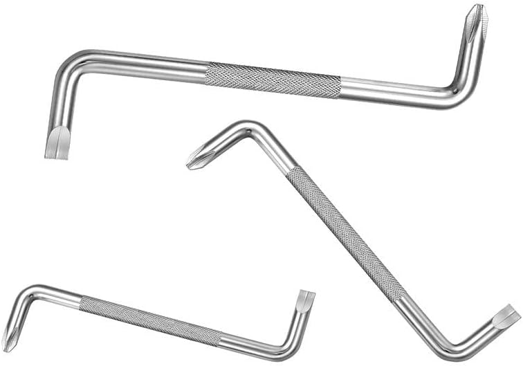 3pc Z-Type Offset Screwdriver Set Double Ended 2in1 PH2 & SL Heads | S-Type Multipurpose for Tight & Unreachable Confined Spaces & Corners | Assorted Philips Star & Slotted Flat (Model 2)