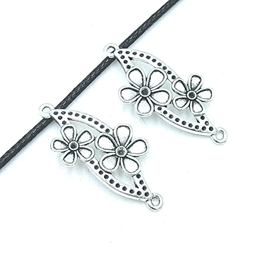 Yoogcorett 24Pcs Charms Antique Flower Pendants Connector Alloy Bulk Vintage Charms Pendants Jewelry Making For Necklace Bracelet Diy Craft Findings Supplies Making 37 X18Mm (Ancient Silver) #TOP1