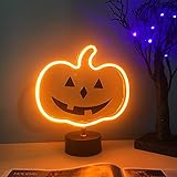 Orange Glowing Pumpkin Neon Sign, Halloween Decor - USB or Battery Powered Table Light