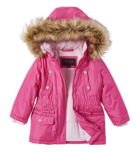 Chaqueta anorak de invierno con forro polar para niñas, abrigo de piel sintética con capucha con cremallera, color fucsia (14/16)